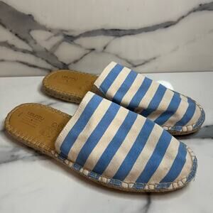 UBUNTU Women's Blue Cream Stripe Beach Vacation Espadrille Mules Sz 10.5 Slides